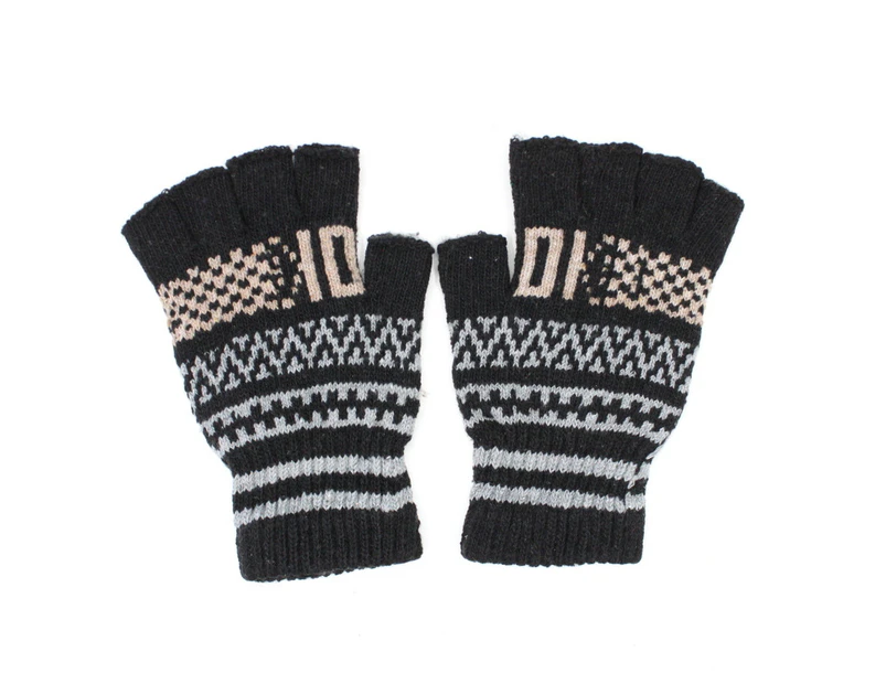 FIL Mens Thermal Warm Knitted Gloves Fingerless B (Fingerless) - Black B