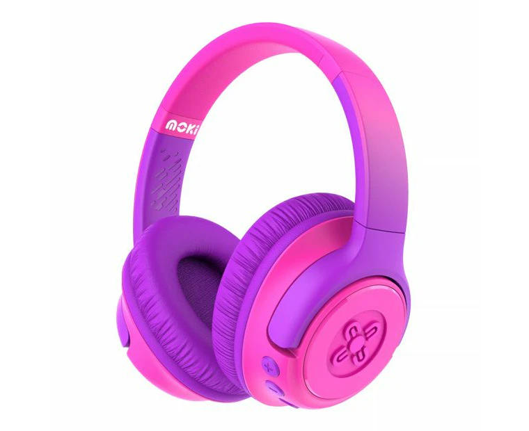 Moki Mixi Kids Volume Limited Wireless/Bluetooth 3.5mm Headphones Pink Purple