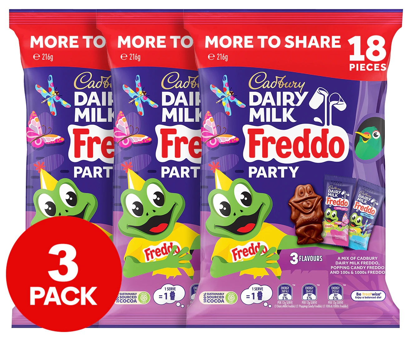 3 x 18pk Cadbury Freddo Party Share Pack 216g