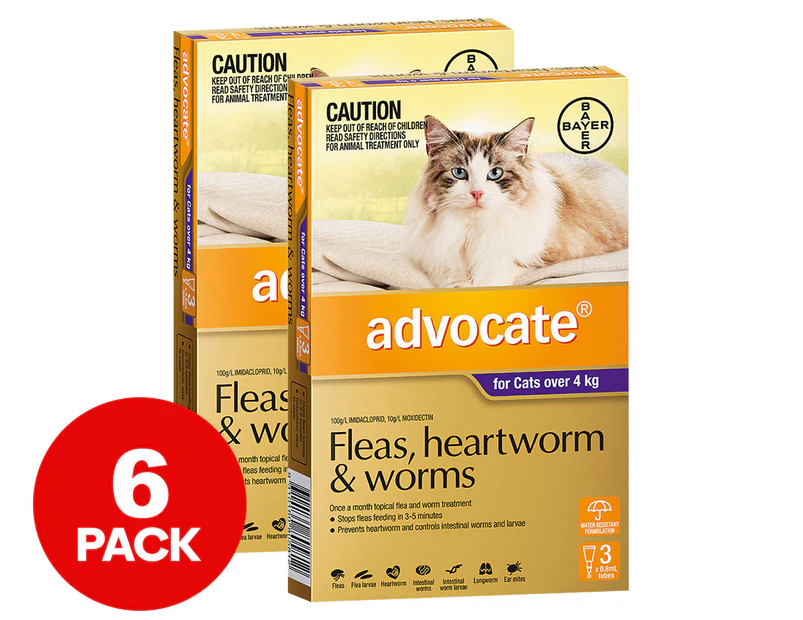 2 x 3pk Advocate Flea & Worm Treatment For Cats Over 4kg