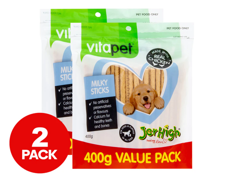 2 x Vitapet Jerhigh Value Pack Milky Sticks 400g