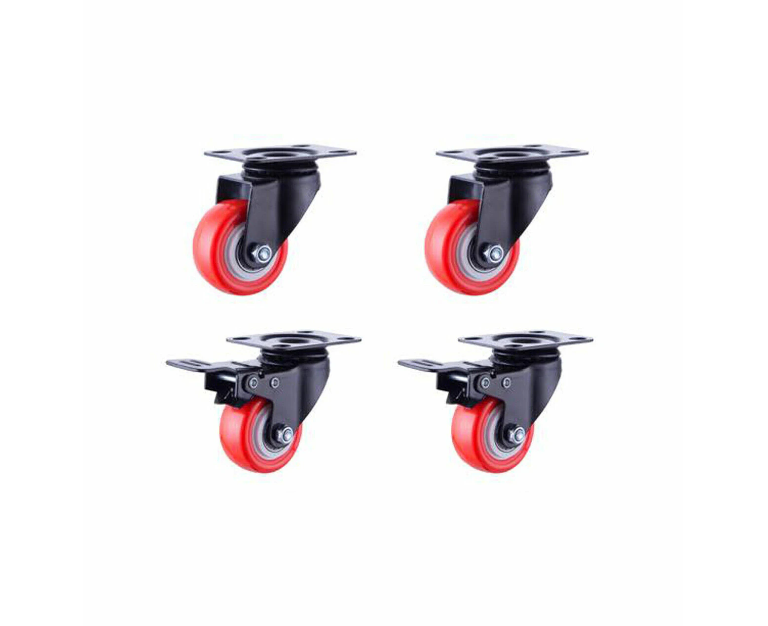 4pcs Set 1.5" (40mm) Orange PU Swivel Brake Castor Wheel Caster with Plate 2pcs swivel and 2pcs brake