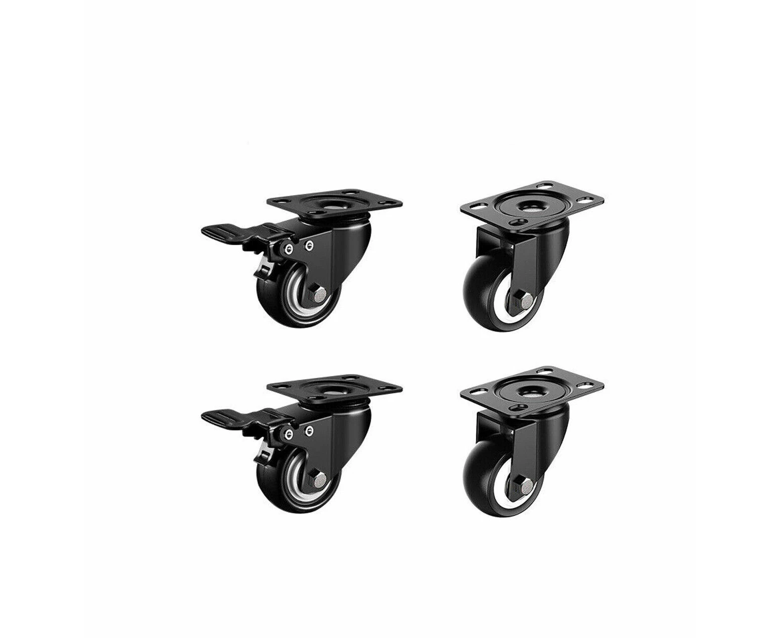 4pcs Set 2" (50mm) PU Swivel Brake Castor Wheel Caster with Plate 2pcs swivel and 2pcs brake