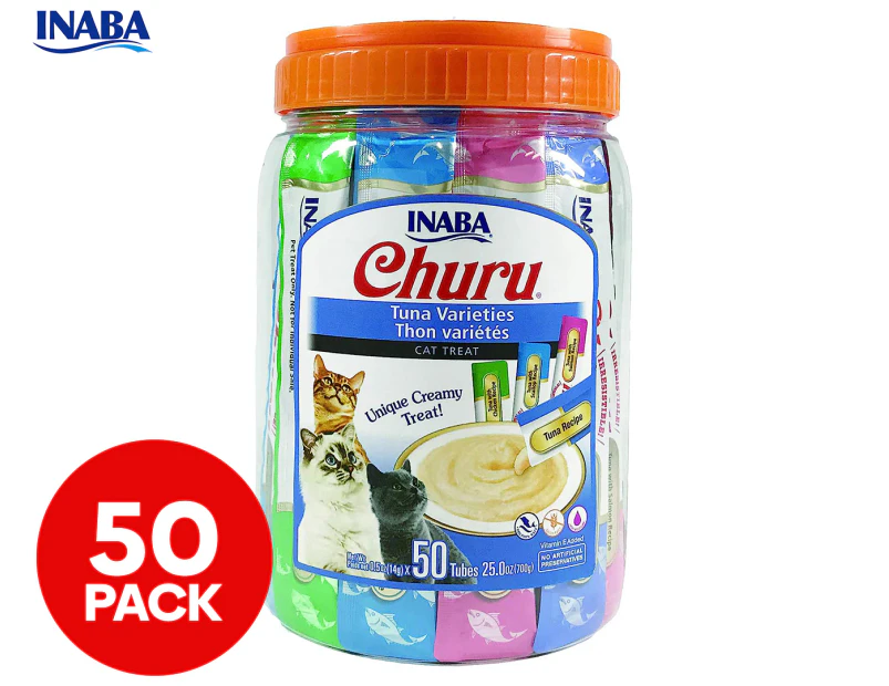 50 x Inaba Churu Creamy Puree Cat Treat Tubes Tuna Varieties 14g