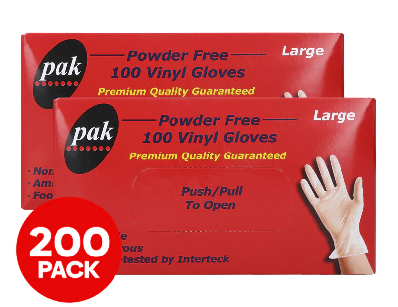 2 x Pak Large Vinyl Gloves 100pk