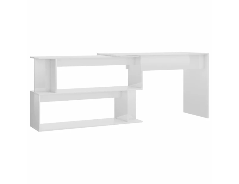 vidaXL Corner Desk High Gloss White 200x50x76 cm Engineered Wood