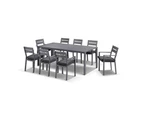 Outdoor Capri 8 Seater Outdoor Aluminium Dining Setting With Santorini Chairs In Charcoal - Charcoal with Denim - Outdoor Aluminium Dining Settings