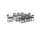 Outdoor Capri 8 Seater Outdoor Aluminium Dining Setting With Santorini Chairs In Charcoal - Charcoal with Denim - Outdoor Aluminium Dining Settings