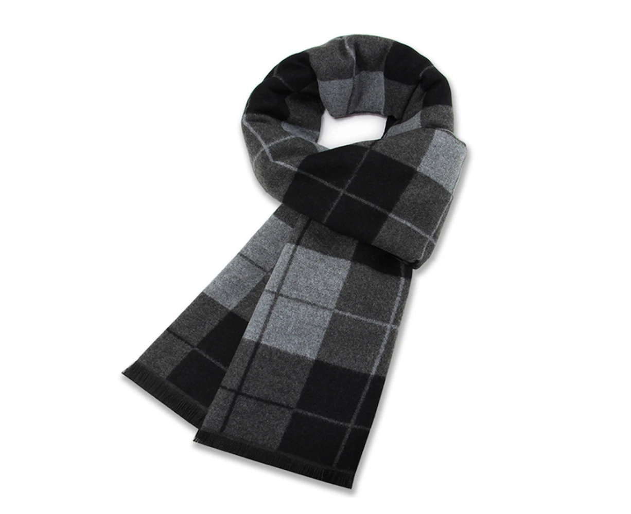 Australian Merino Wool Tartan Knitted Scarf For Men, Plaid Winter Warm Thick Soft Neckwear-1