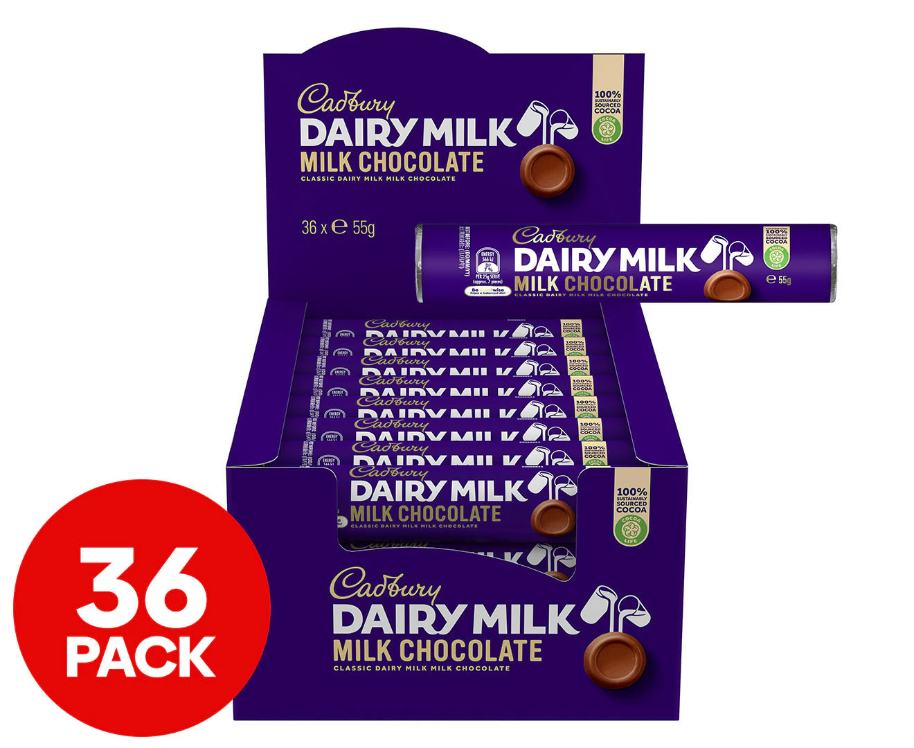 36 x Cadbury Dairy Milk Chocolate Rolls 55g