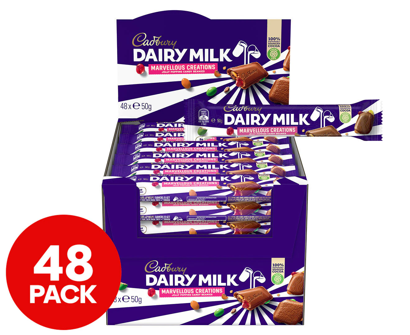 48pc Cadbury Dairy Milk Marvellous Creations Jelly Pop Candy Beanies 50g