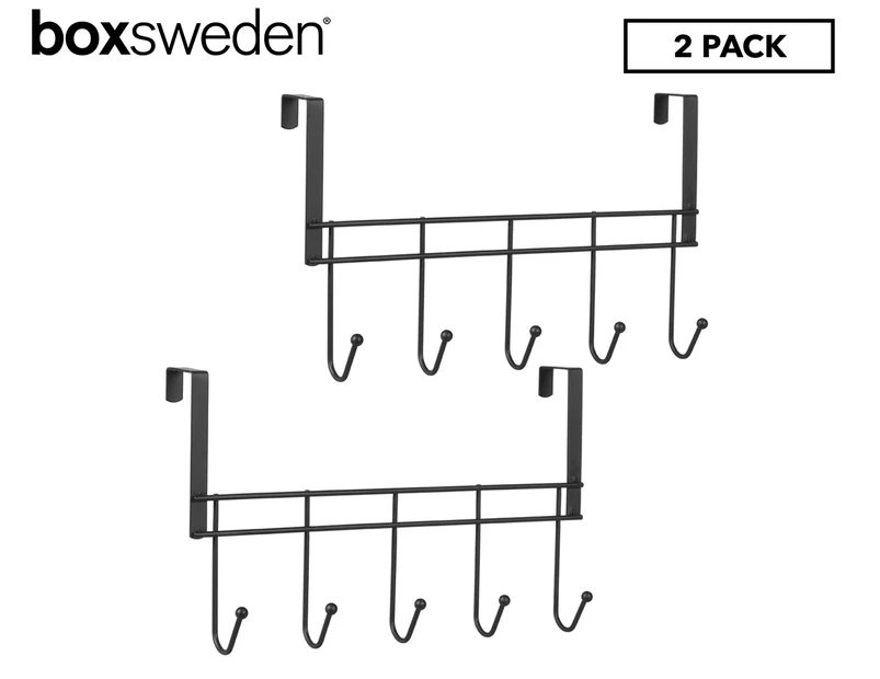 2 x Boxsweden Wire Over The Door 5-Hook Hanger - Black