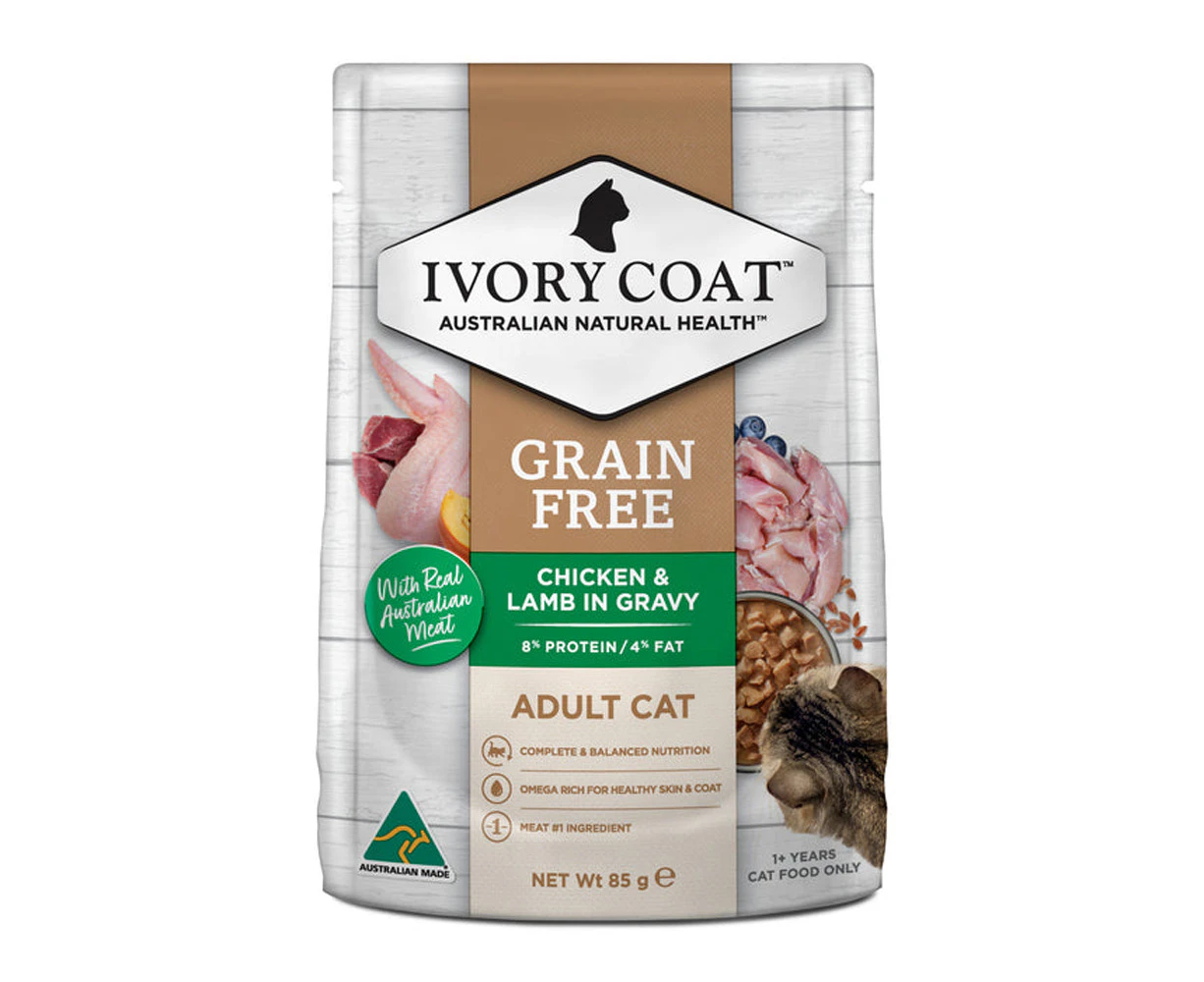 Ivory Coat Adult Grain Free Wet Cat Food Chicken & Lamb 12 x 85g