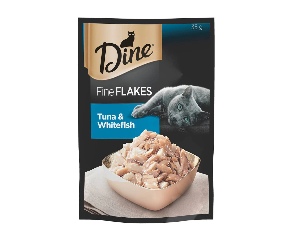 Dine Fine Flakes Wet Cat Food Tuna & Whitefish Pouch 35g x 12