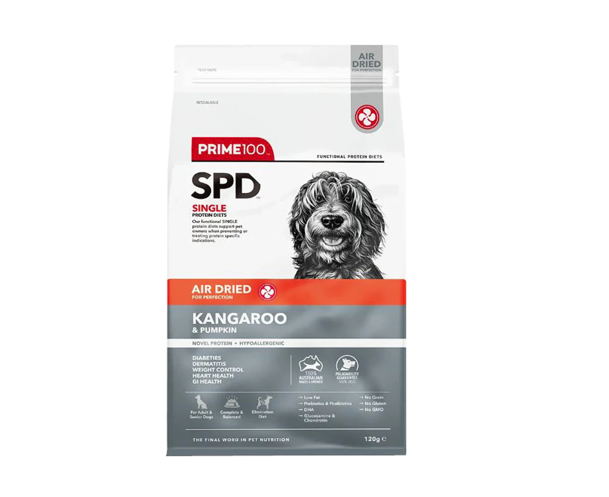 Prime 100 SPD Adult & Senior Air Dried Dry Dog Food Kangaroo & Pumpkin 120g