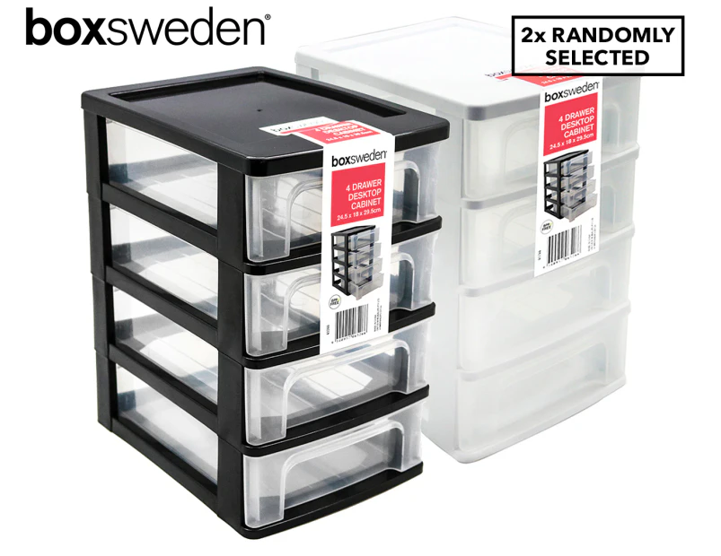 2 x Boxsweden Small 4-Tier Desktop Drawer Cabinet - Randomly Selected