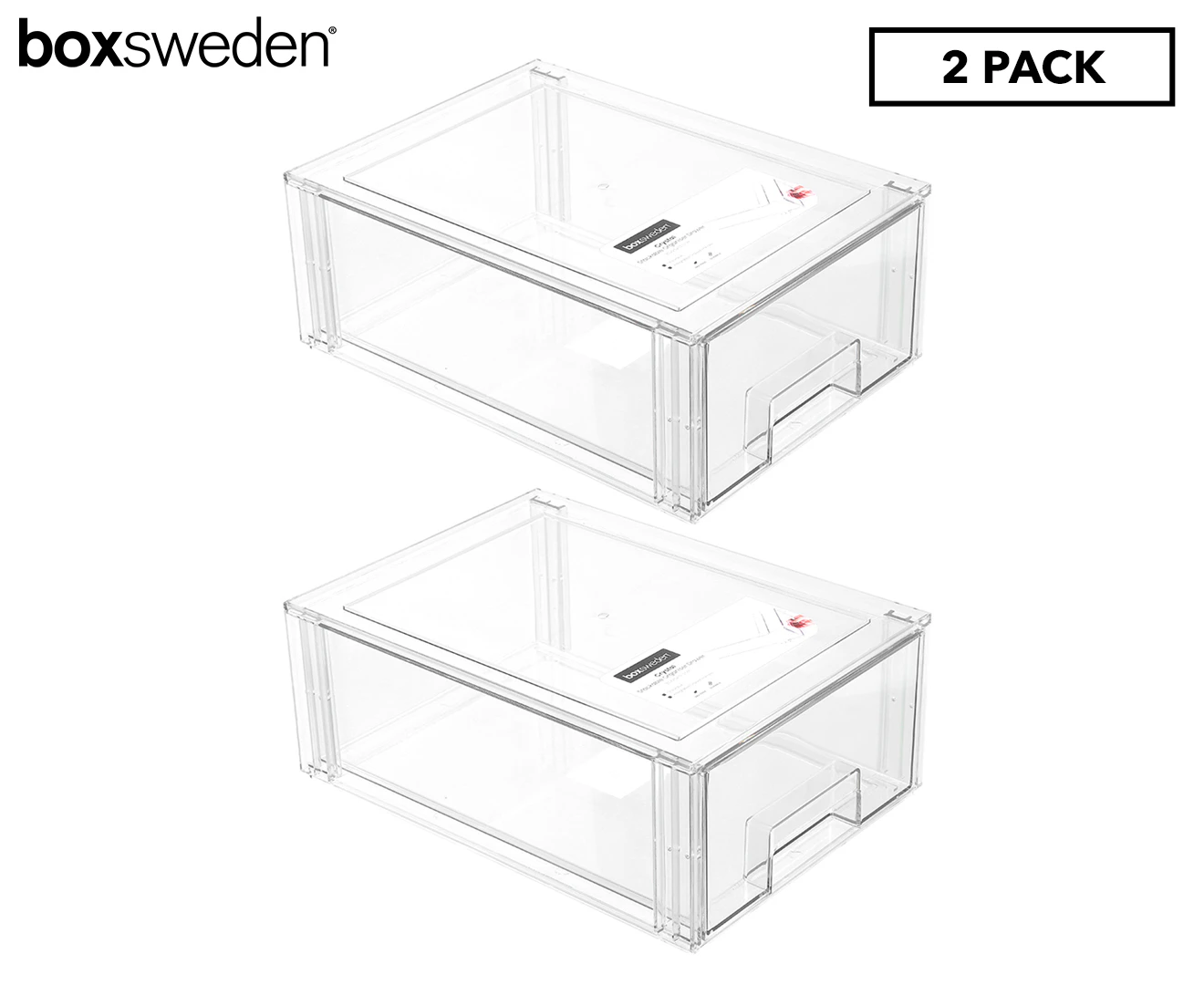 2 x Boxsweden Crystal Stackable Organiser Drawer 35cm Storage Cabinet Box