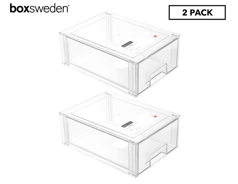 2 x Boxsweden 35x25cm Crystal Stackable Organiser Drawer - Clear