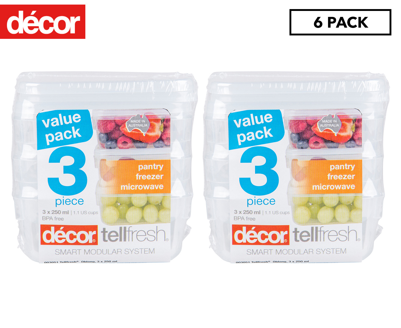 2 x Decor 250mL Tellfresh Oblong Storer Container 3-Pack - Clear ...