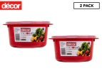 2 x Décor 1.5L Microsafe Round Container - Red/Clear