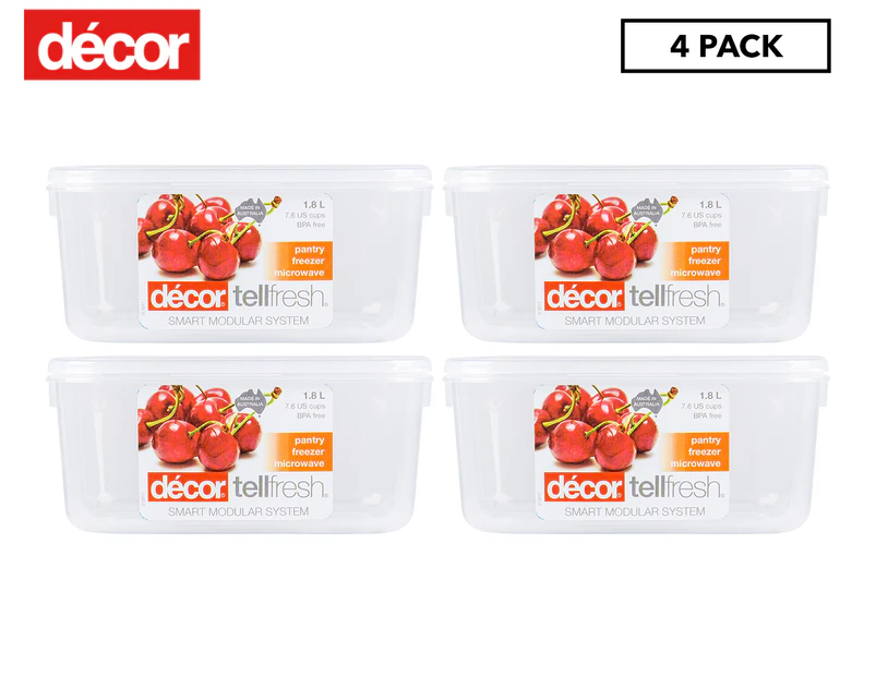 4 x Decor 1.8L Tellfresh Oblong Storer Container - Clear