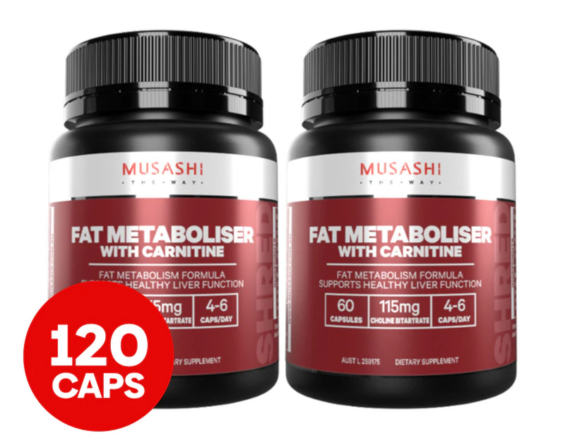 2 x Musashi Shred Fat Metaboliser w/ Carnitine 60 Caps