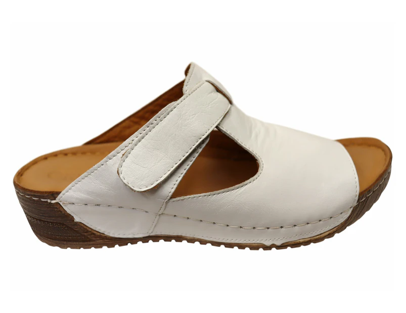 Orizonte Elba Womens European Comfortable Leather Slides Sandals - White