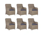 7 Piece Outdoor Dining Set with Cushions Poly Rattan Brown