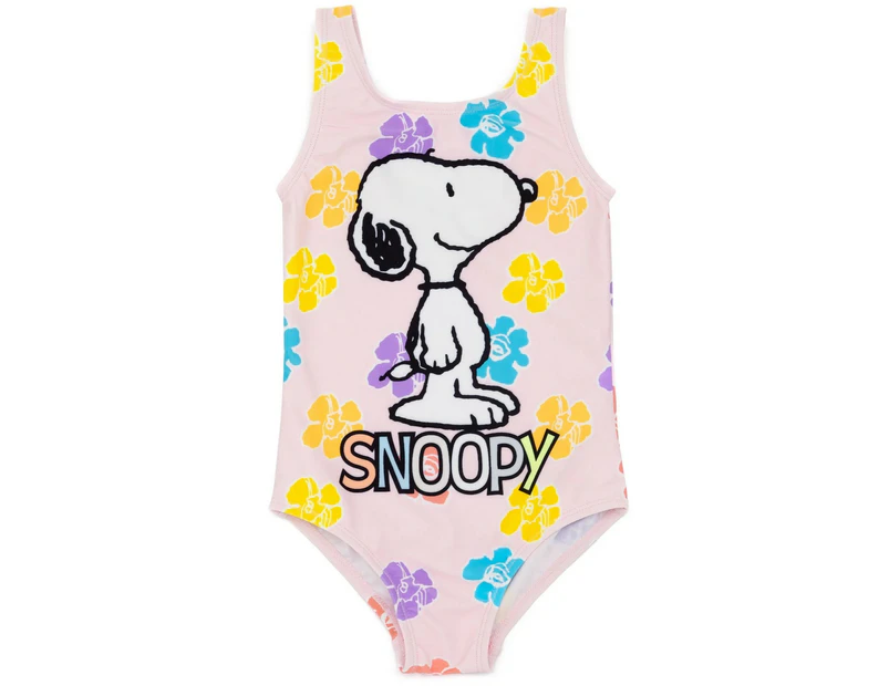 Snoopy Childrens/Kids One Piece Swimsuit (Pink/White/Yellow) - NS6945