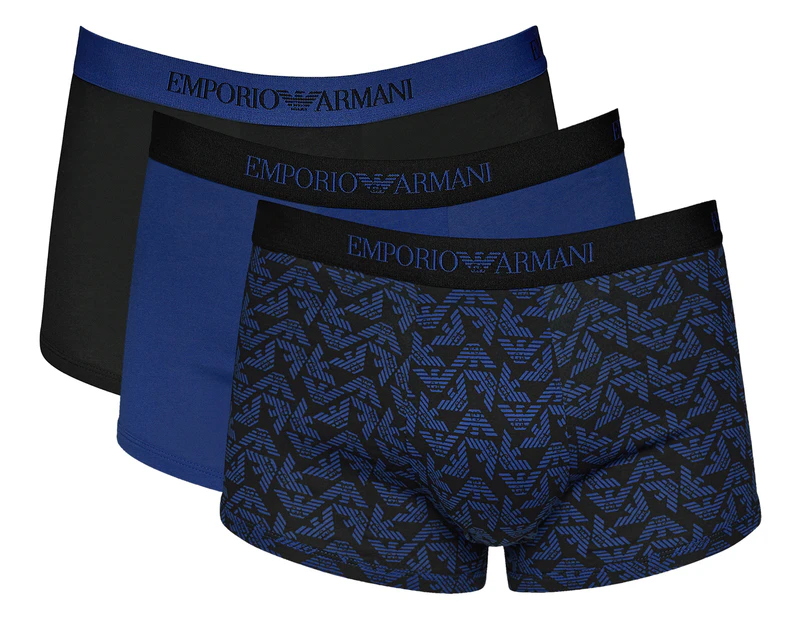 Emporio Armani Bodywear 3-pack trunks with colorful waistbands in black