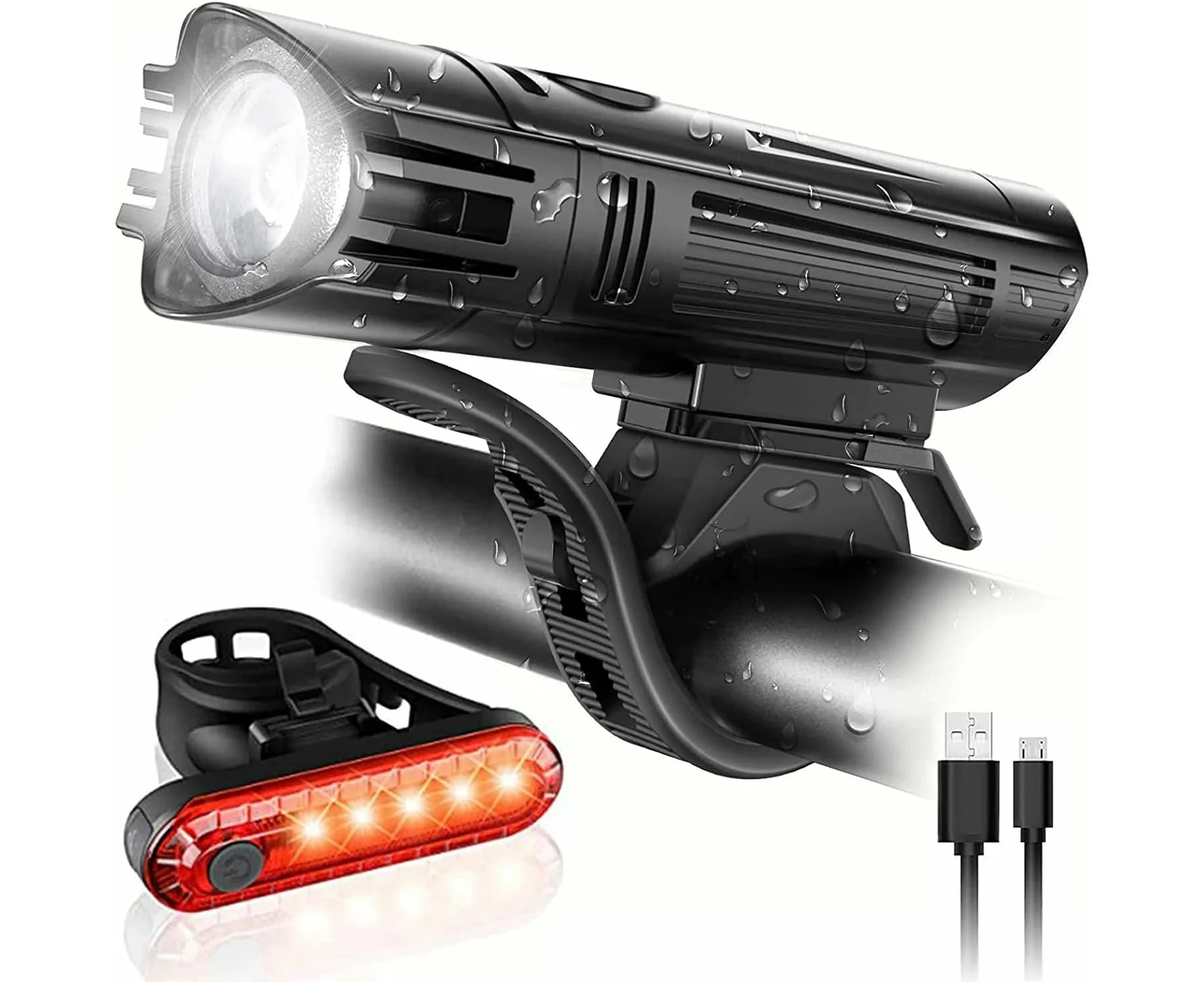 Bike Headlight and Rear Bike Light Set - USB Led Rechargeable Bike Lights Front and Back