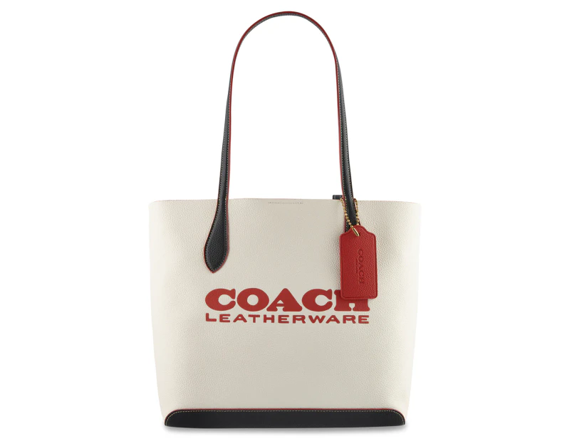 Coach Kia Colour Block Leather Tote Bag - Chalk/Multi