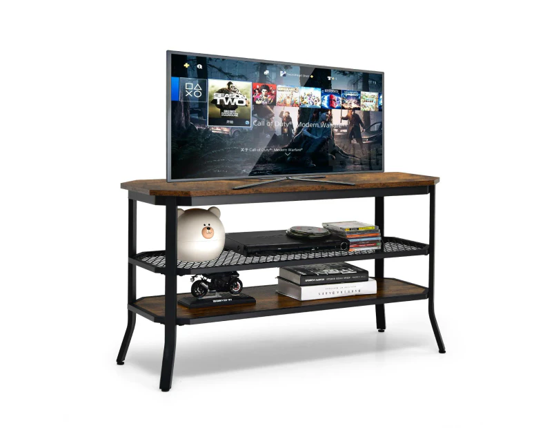 Giantex Wood TV Entertainment Center 3-tier Media Console Table w/Storage Shelves TV Storage Cabinet Rustic Brown