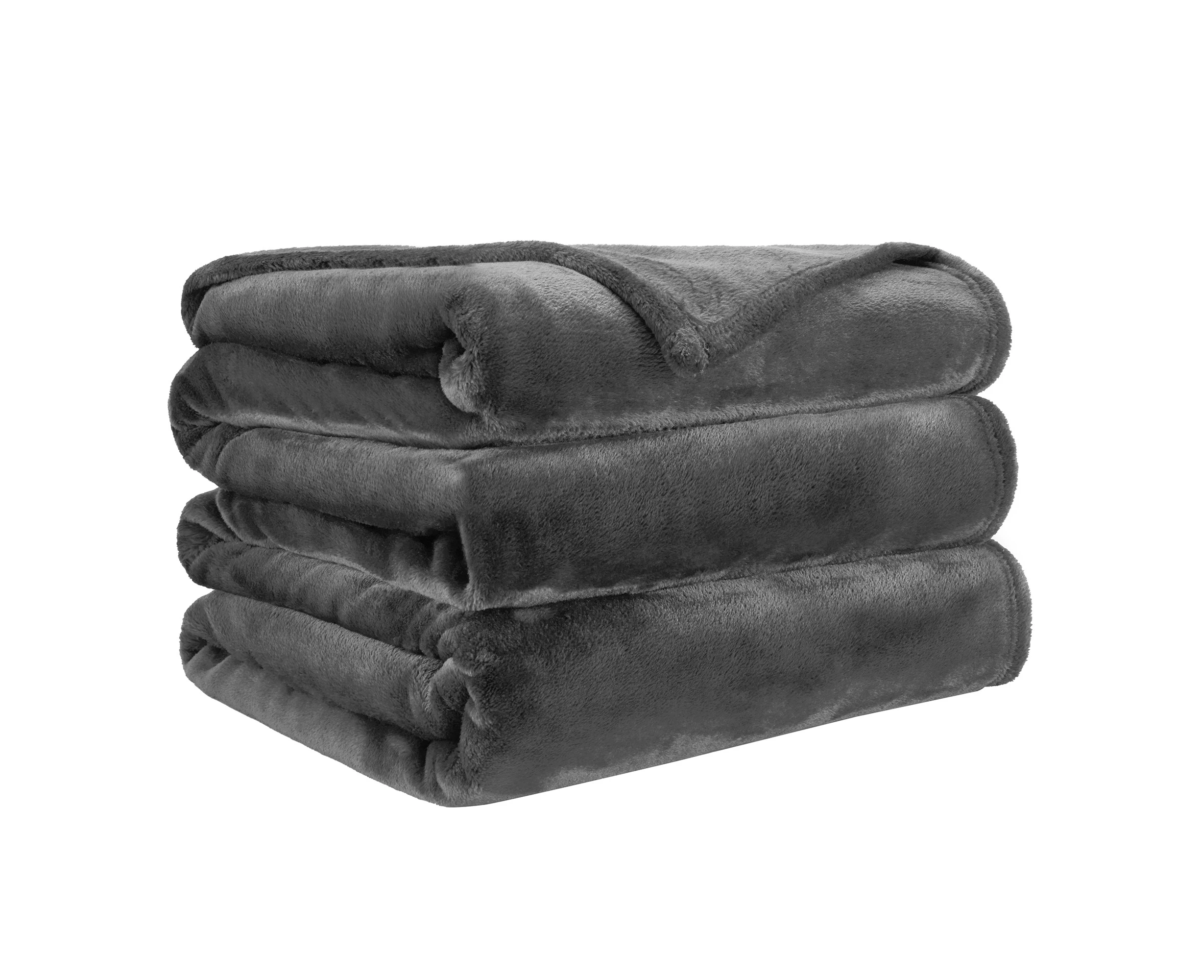 LINENOVA Flannel Fleece Blanket 300GSM Lightweight Plush Fuzzy Cozy Soft Blanket - Charcoal