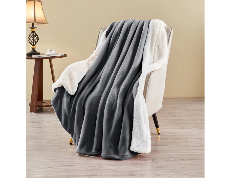 LINENOVA Sherpa Fleece Warm Blanket -220x240cm - Charcoal