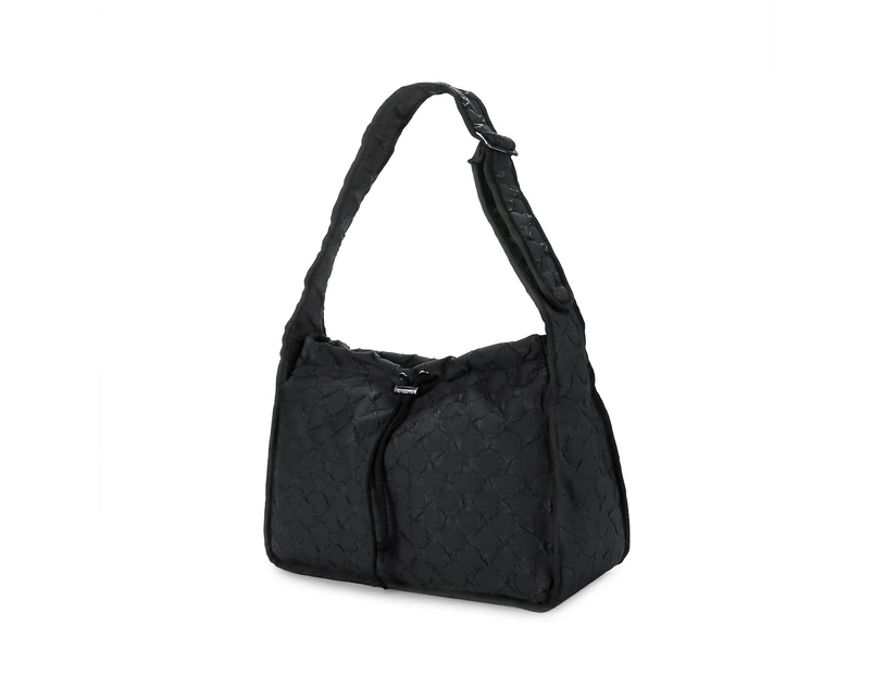Shoulder Nappy Bag, Checkered Print Travel Diaper Tote for Mom - Black