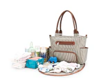 Convertible Multi-Function Baby Travel Bag with Changing Pad and Stroller Straps - Khaki Stripe