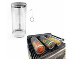 Rolling Grilling Basket Stainless Steel BBQ Grill Mesh Camping Barbecue Rack Large