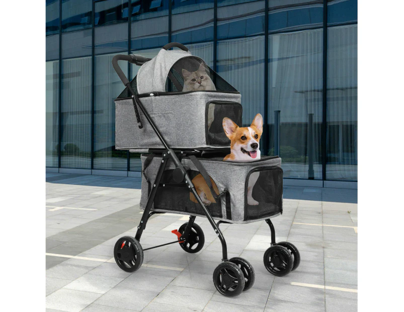 Pawz 2-tier Pet Stroller Double Dog Pram Cat Carrier Travel Pushchair Foldable