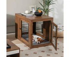 Costway Wood Dog House Side End Table Lockable Pet Kennel Puppy Crate w/Cushion & Steel Wire Mesh