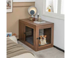 Costway Wood Dog House Side End Table Lockable Pet Kennel Puppy Crate w/Cushion & Steel Wire Mesh