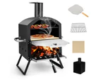 Costway 2-Layer Pizza Oven Portable BBQ Grill Pizza Maker Charcoal Wood Fired w/Waterproof Cover&Pizza Stone