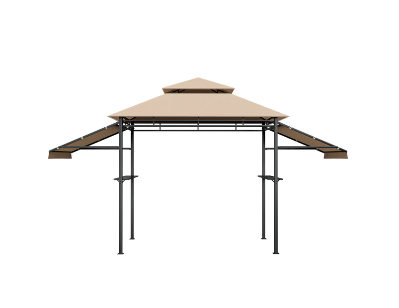 Costway BBQ Grill Gazebo Anti-UV Canopy Tent w/2 Side Awnings&Shelves Outdoor Garden Patio Party Beige