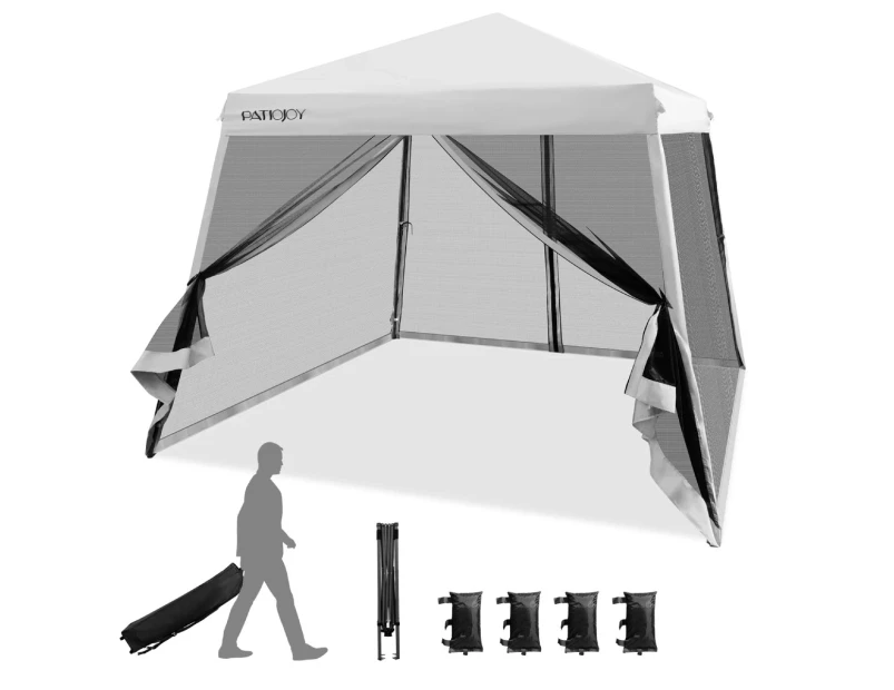Costway Gazebo Instant Folding Canopy Sun Shelter Tent w/Mesh Sidewalls Outdoor Picnic Camping White