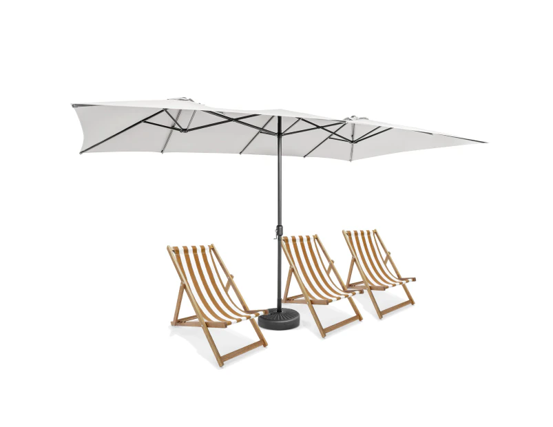 Costway 4.3M Outdoor Umbrella Anti-UV Patio Umbrellas Sunshade Metal Frame All Weather w/Crank Handle Beige