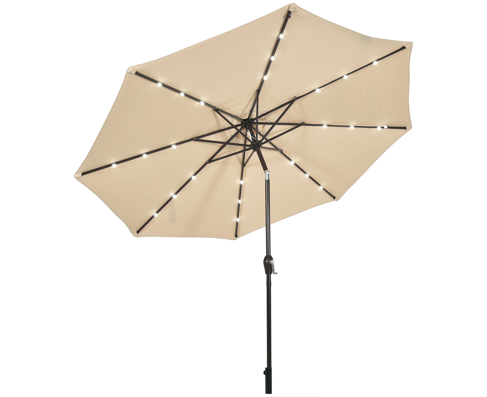 Costway 3m Solar Parasol Anti-UV Patio Umbrella Outdoor Tilt Adjustable Sunshade w/24 LEDs Garden Pool Backyard Beige