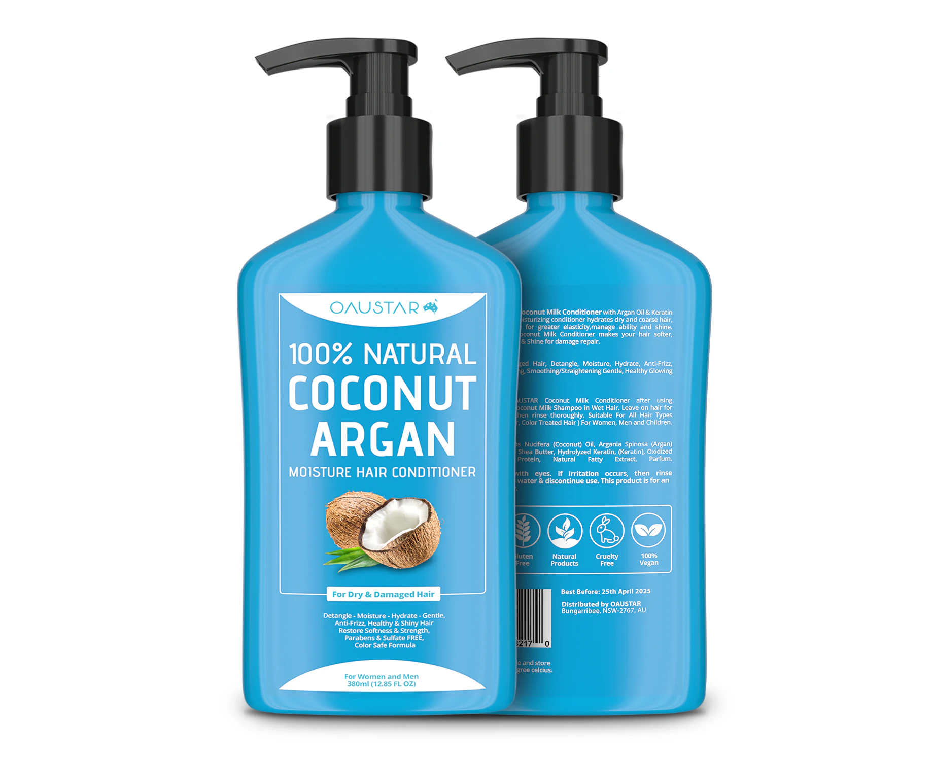 OAUSTAR Coconut and Argan Hair Conditioner -100% Natural -For Dry Damaged Hair (380ml)