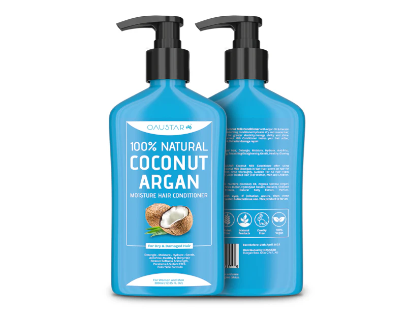 OAUSTAR Coconut and Argan Hair Conditioner -100% Natural -For Anti Frizz, Dry Damaged Hair (380ml)