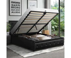 Oikiture Bed Frame Double Size Gas Lift Base With Storage Black Leather