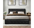 Oikiture Bed Frame Double Size Gas Lift Base With Storage Black Leather